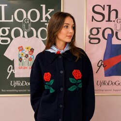 Tiny Big Sister Roses Oversized Cardigan Navy