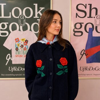 Tiny Big Sister Roses Oversized Cardigan Navy