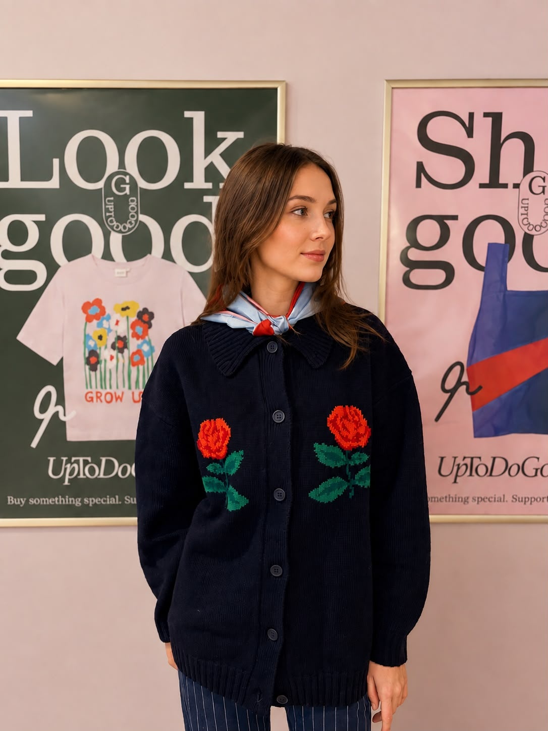 Tiny Big Sister The Tiny Big Sister Roses Oversized Cardigan Navy