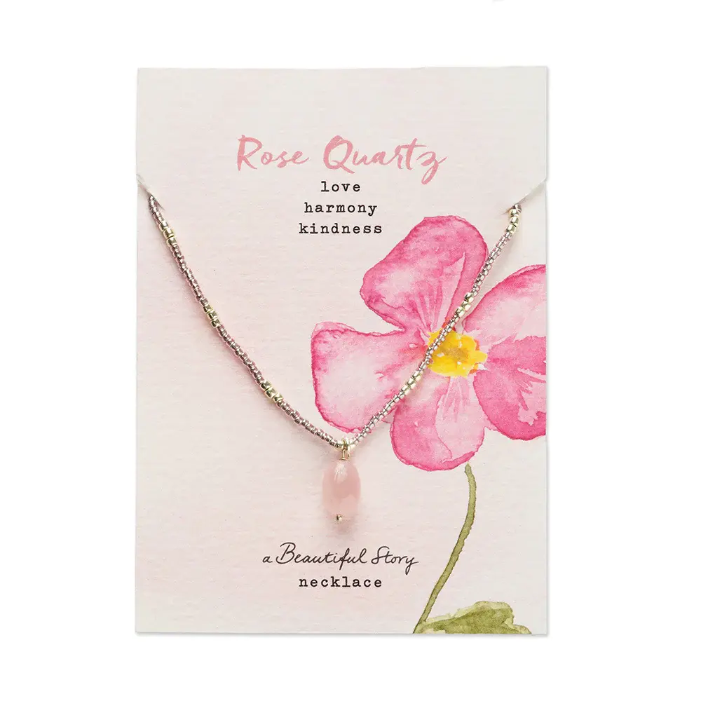 A Beautiful Story A Beautiful Story Wishing Rose Quartz Necklace Silver