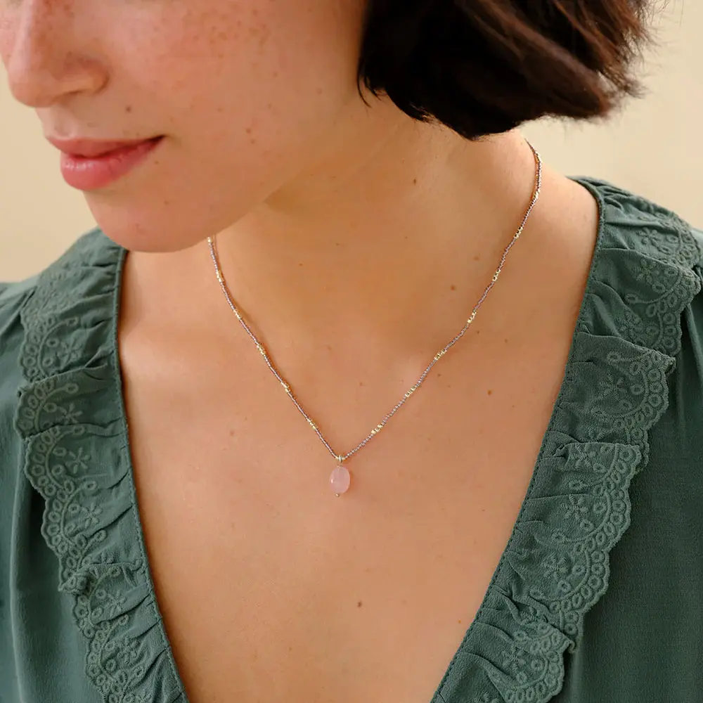 A Beautiful Story A Beautiful Story Wishing Rose Quartz Necklace Silver