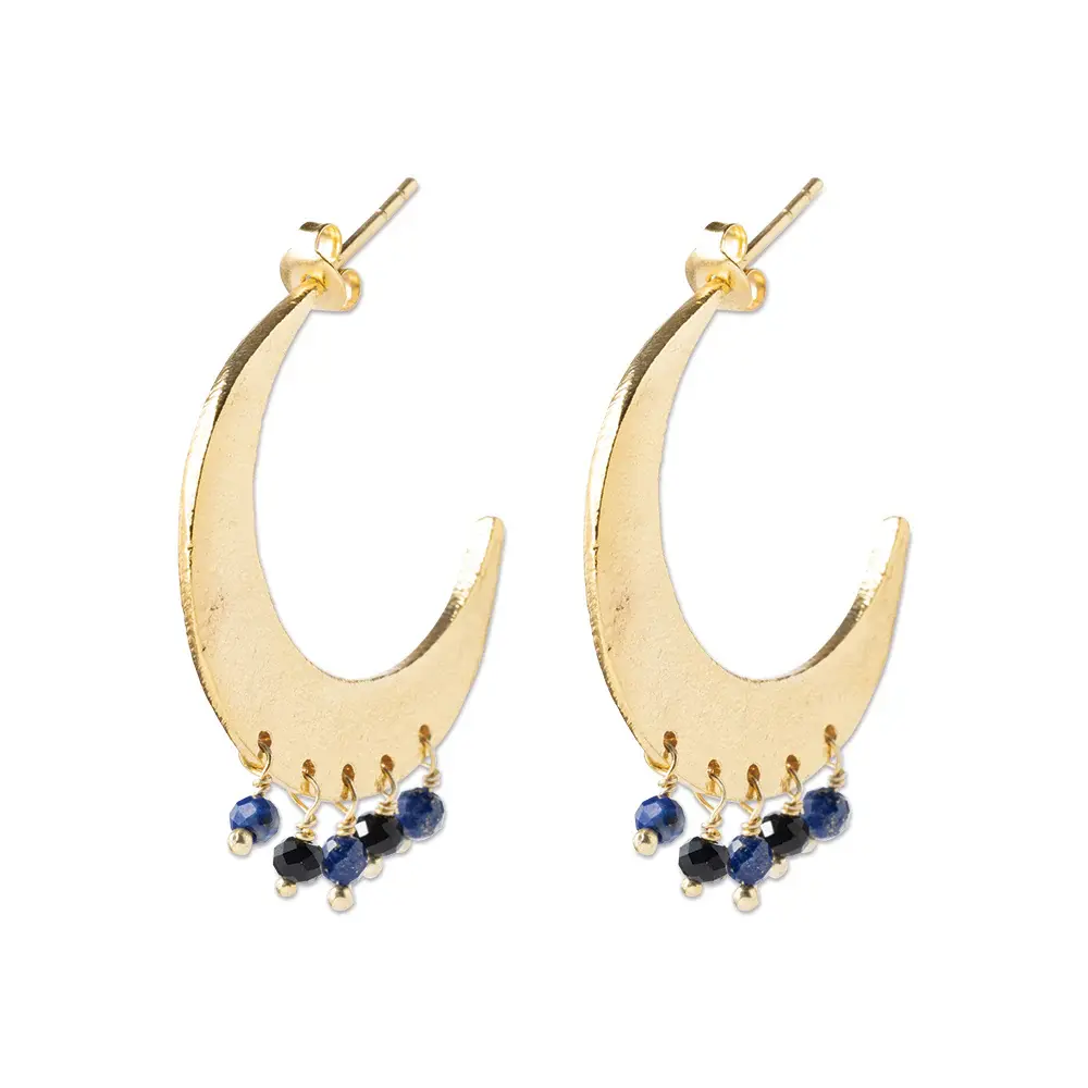 A Beautiful Story A Beautiful Story Mystic Black Onyx Lapis Lazuli Earrings Gold