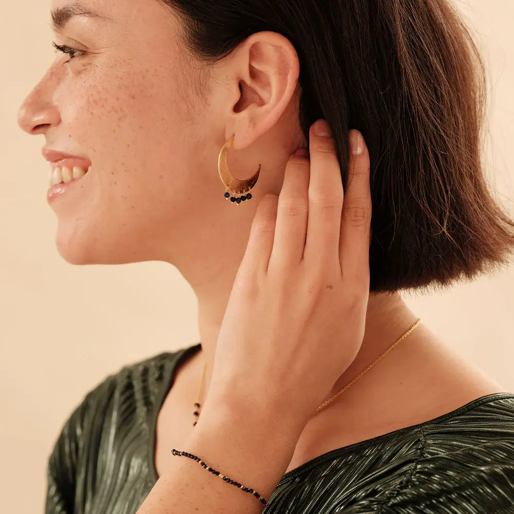 A Beautiful Story A Beautiful Story Mystic Black Onyx Lapis Lazuli Earrings Gold