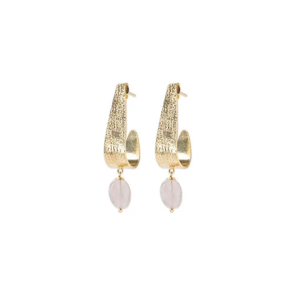 A Beautiful Story A Beautiful Story Amazing Rose Quartz Earrings Gold