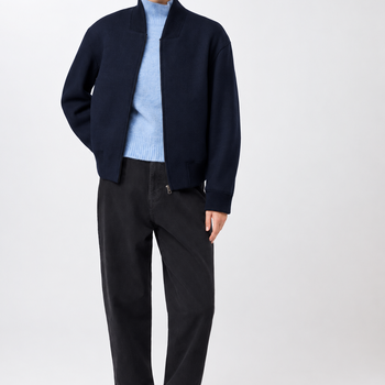 Langerchen 90s Bomber Style Jacket With Ribbing Navy