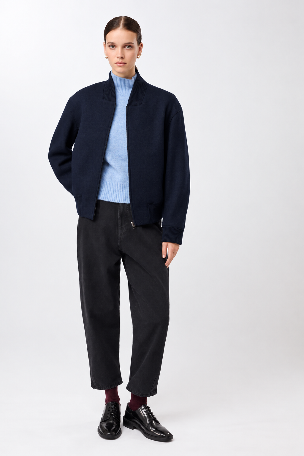 Langerchen Langerchen 90s Bomber Style Jacket With Ribbing Navy