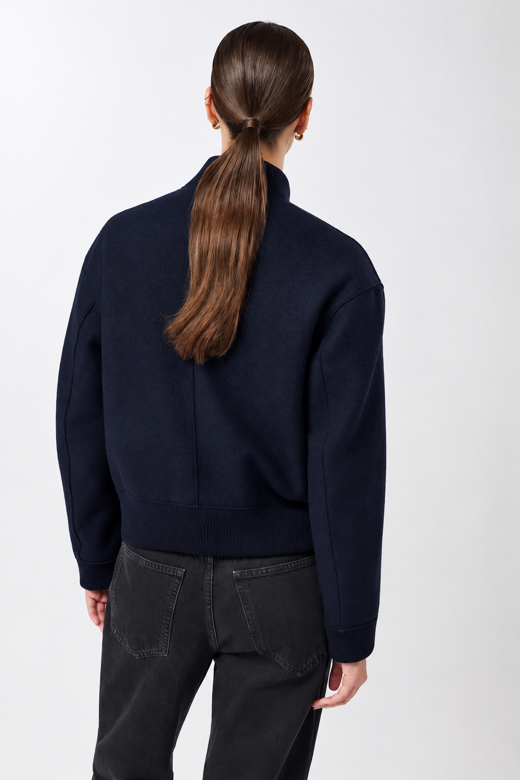 Langerchen Langerchen 90s Bomber Style Jacket With Ribbing Navy
