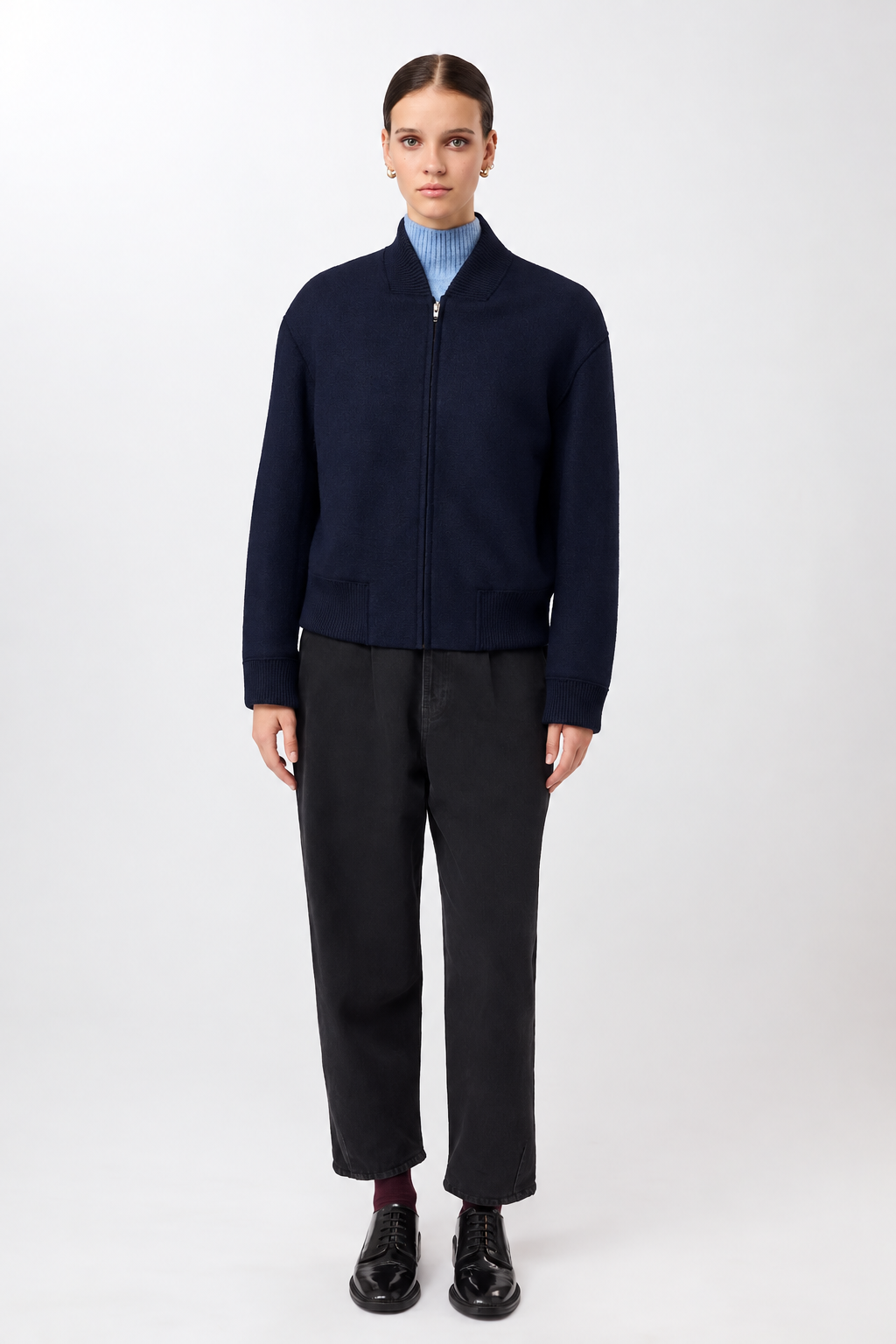 Langerchen Langerchen 90s Bomber Style Jacket With Ribbing Navy
