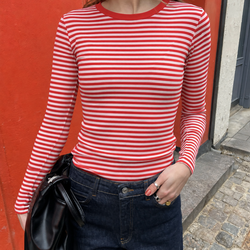 Basic Apparel Ludmilla LS Tee  Tomato -White