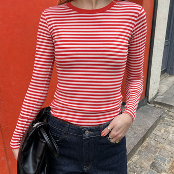 Basic Apparel Ludmilla LS Tee  Tomato - White