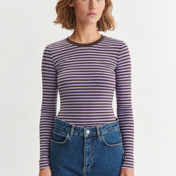 Basic Apparel Ludmilla LS Tee Violet Tulip - Chicory Coffee