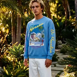 On Vacation Merano Skiing  Light Blue Sweater