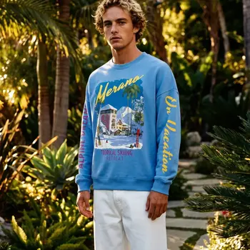 On Vacation Merano Skiing  Light Blue Sweater