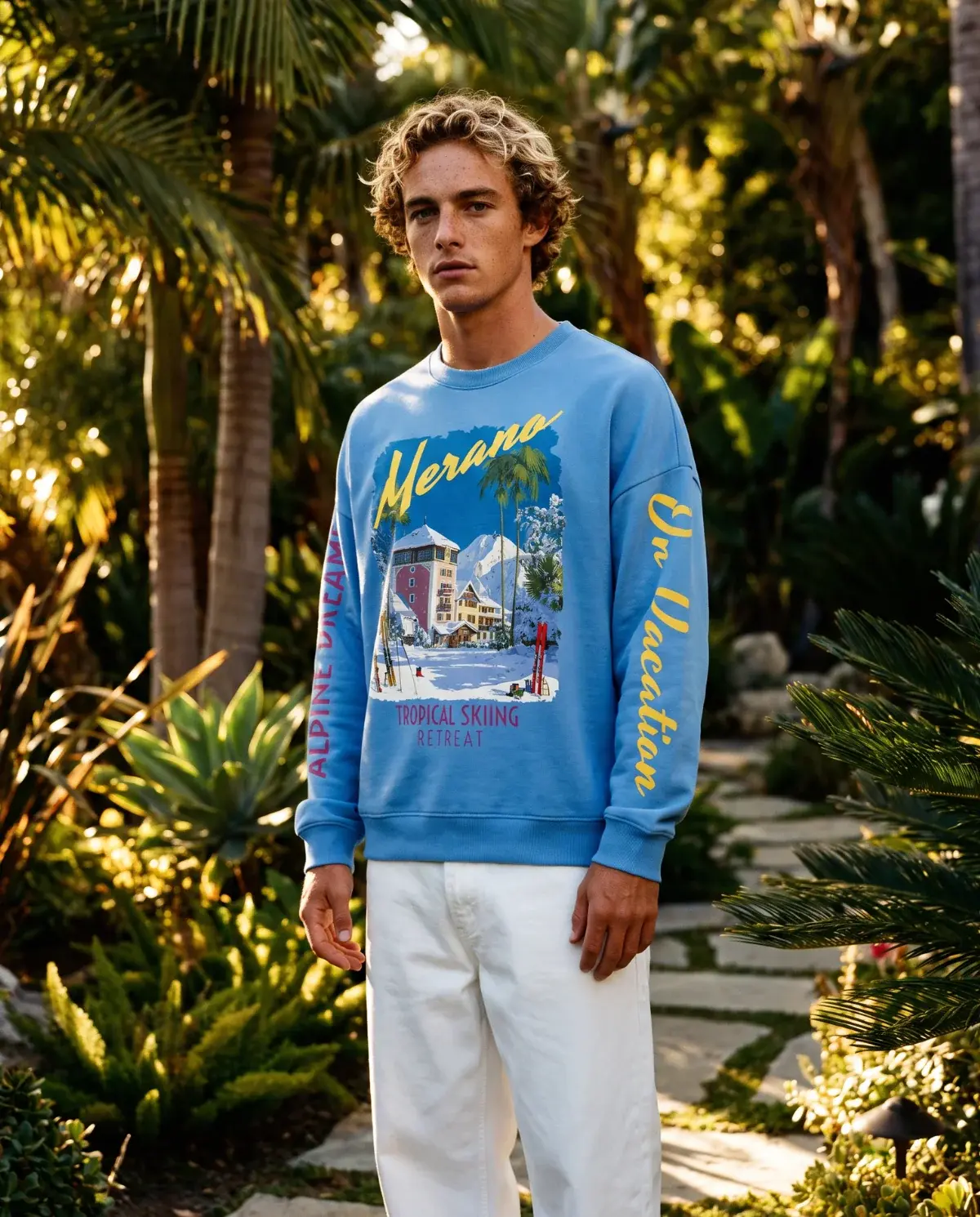 On Vacation On Vacation Merano Skiing  Light Blue Sweater
