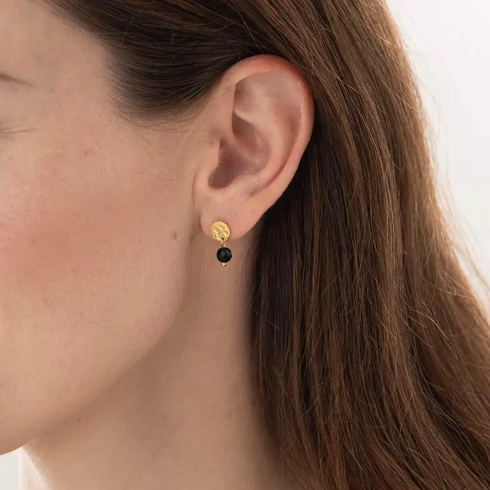 A Beautiful Story A Beautiful Story Mini Coin Black Onyx Earrings Gold