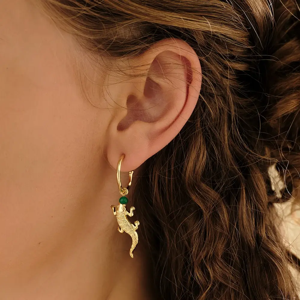 A Beautiful Story A Beautiful Story Rebel Alligator Aventurine Earrings Gold