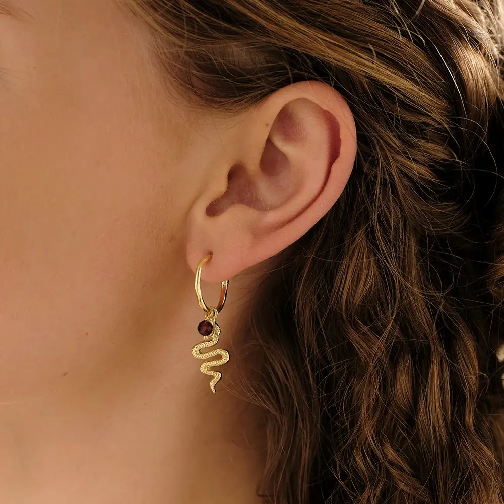A Beautiful Story A Beautiful Story Rebel Snake Garnet Earrings Gold