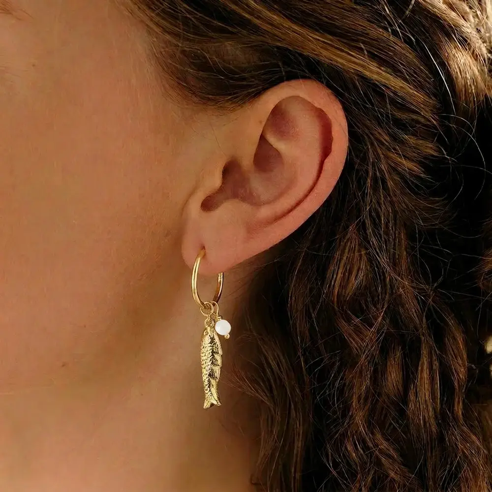 A Beautiful Story A Beautiful Story Rebel Fish Moonstone Earrings Gold