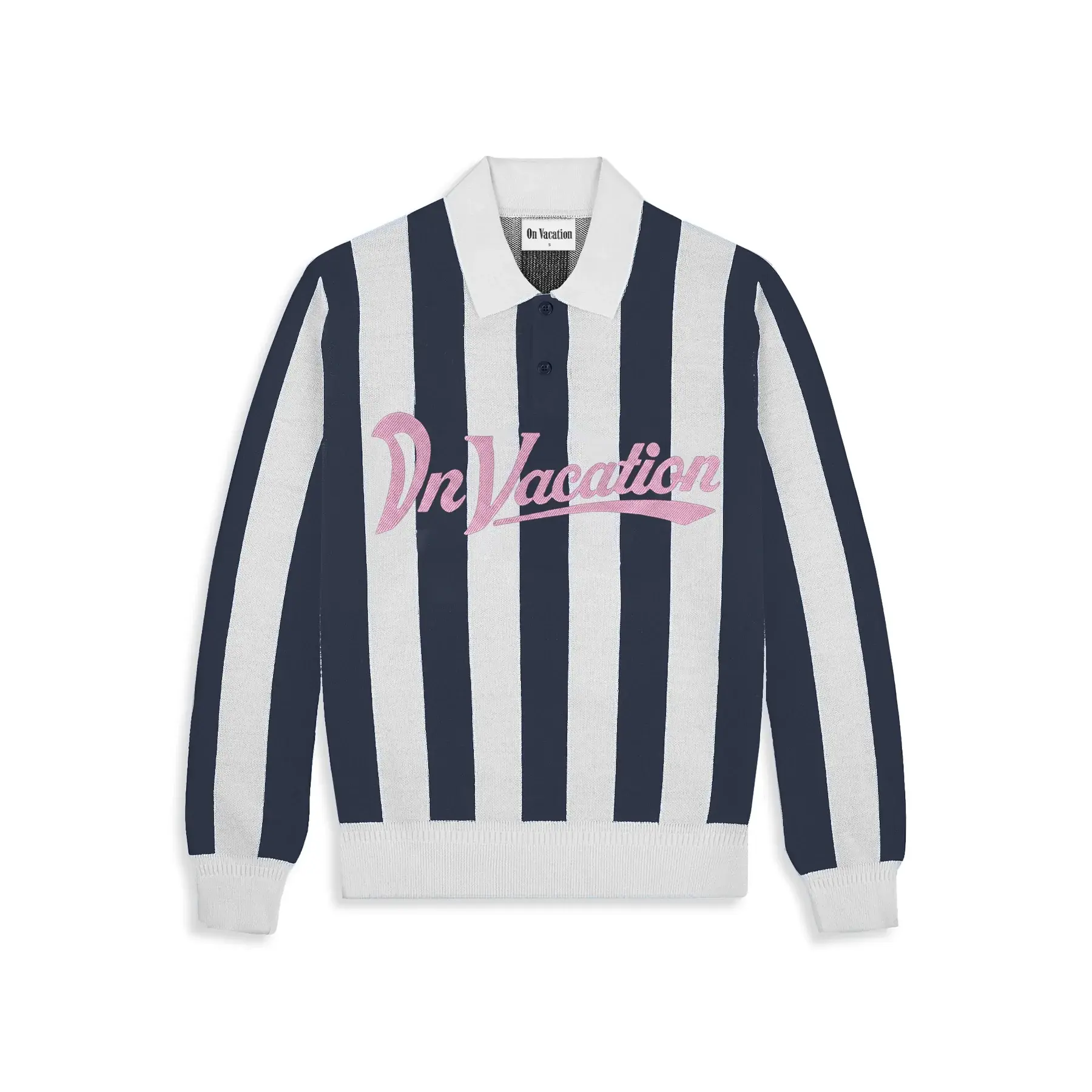 On Vacation On Vacation Retreat Striped Knit Polo Sweater Dark Blue