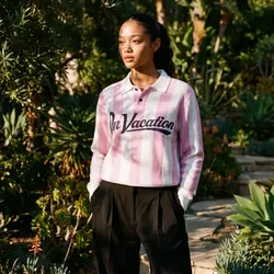 On Vacation Retreat Striped Knit Polo Sweater Pink