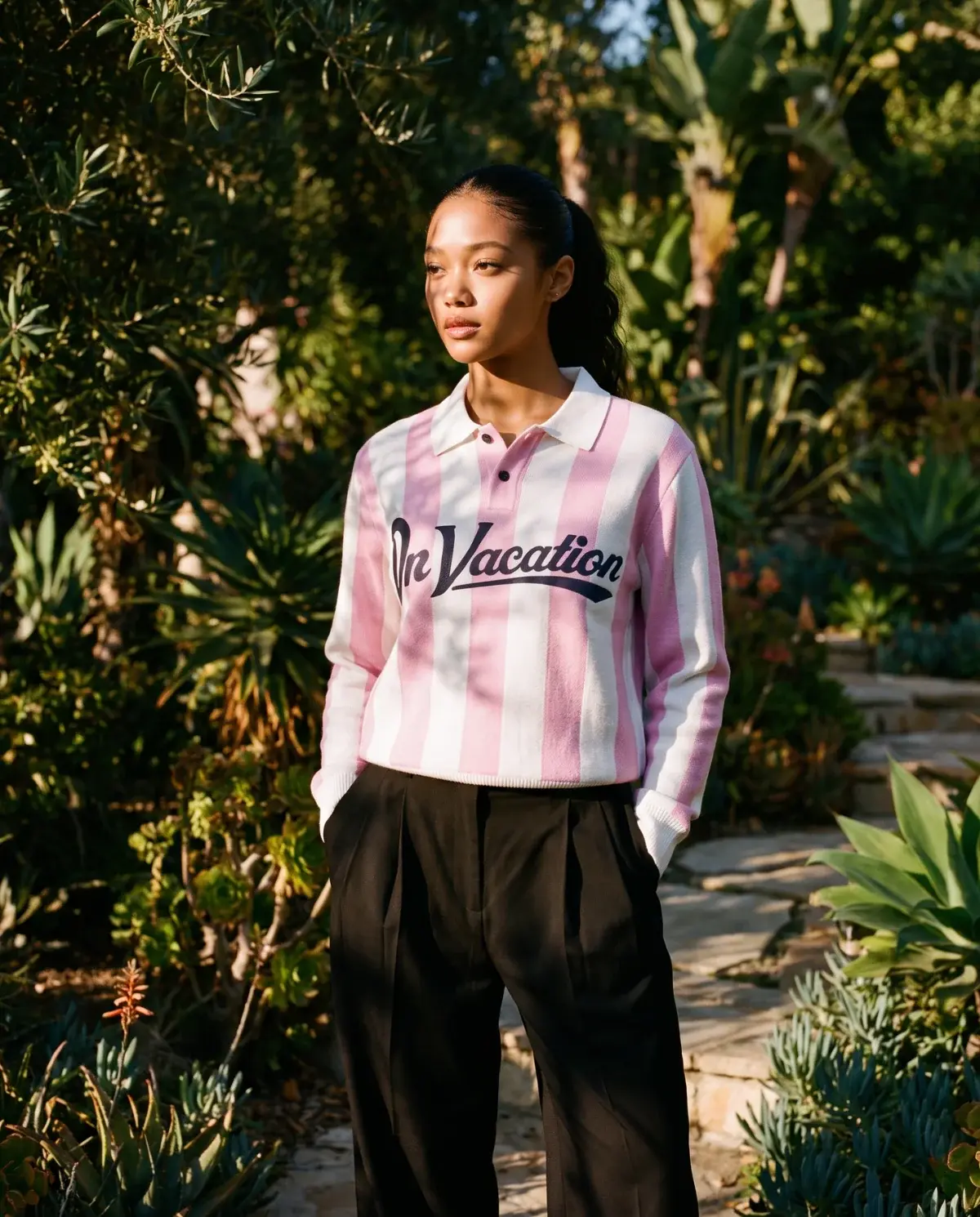 On Vacation On Vacation Retreat Striped Knit Polo Sweater Pink