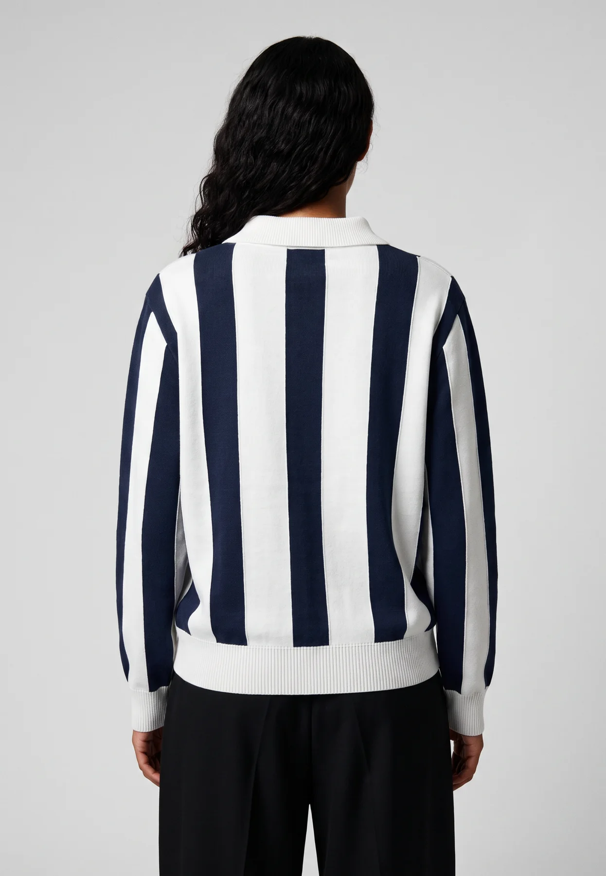 On Vacation On Vacation Retreat Striped Knit Polo Sweater Dark Blue