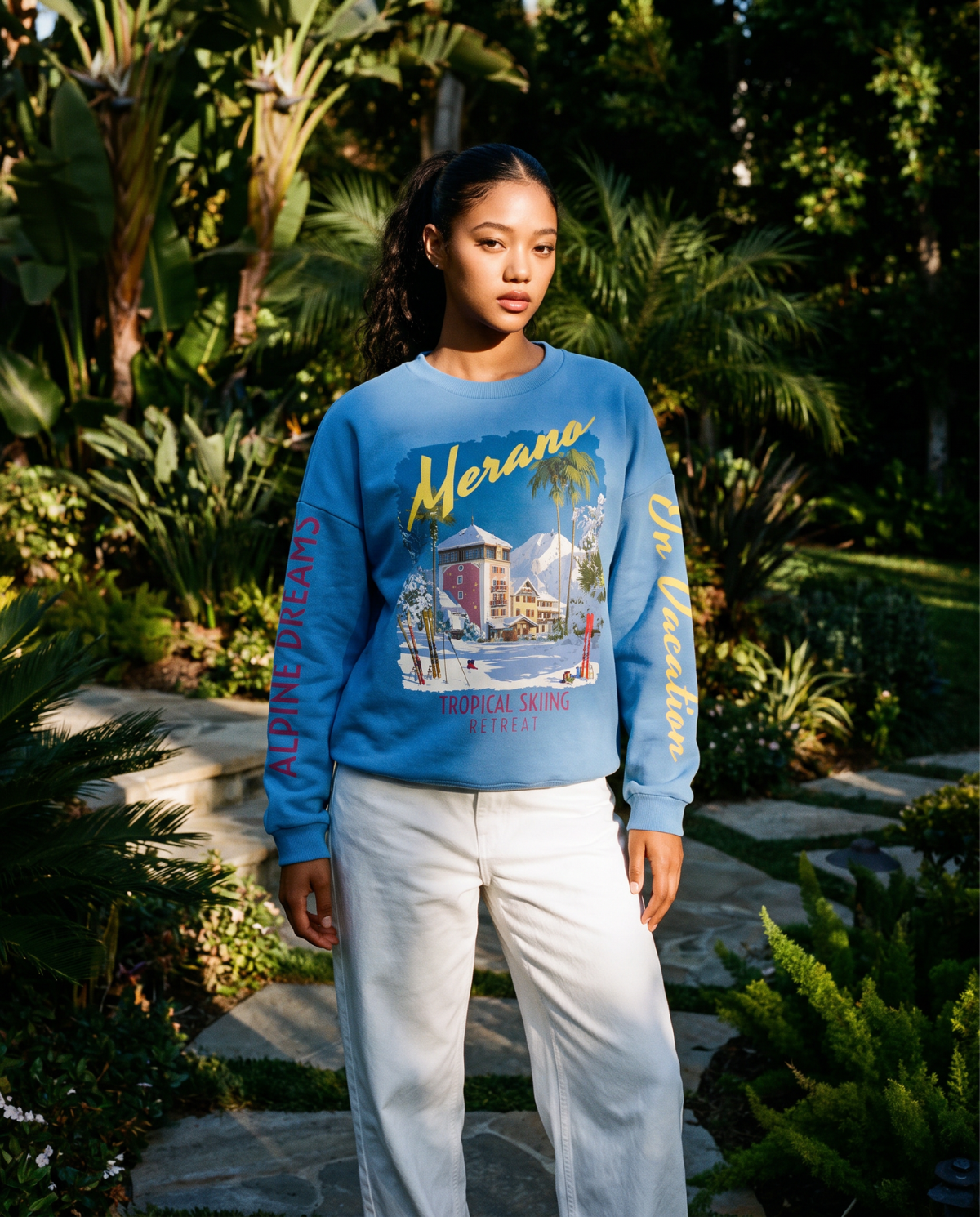 On Vacation On Vacation Merano Skiing  Light Blue Sweater