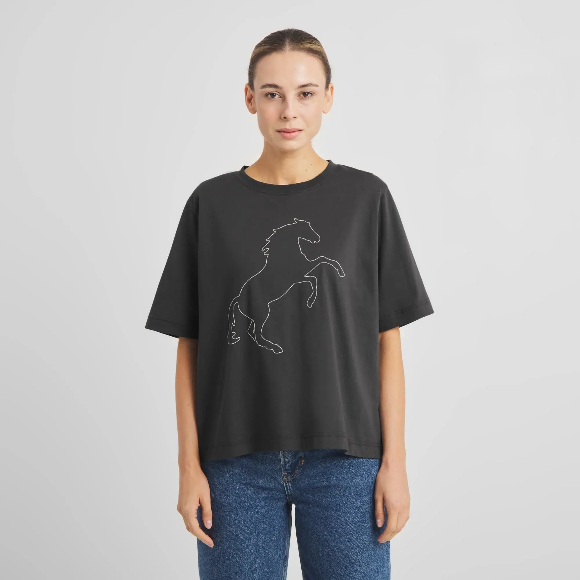 Dedicated Dedicated T-shirt Vadstena Wild Horse Stitch Charcoal