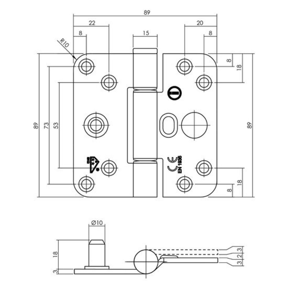 Intersteel Glijlagerscharnier skg3 zwart 89 x 89 x 3 mm din links Intersteel Glijlagerscharnier skg3 zwart 89 x 89 x 3 mm din links