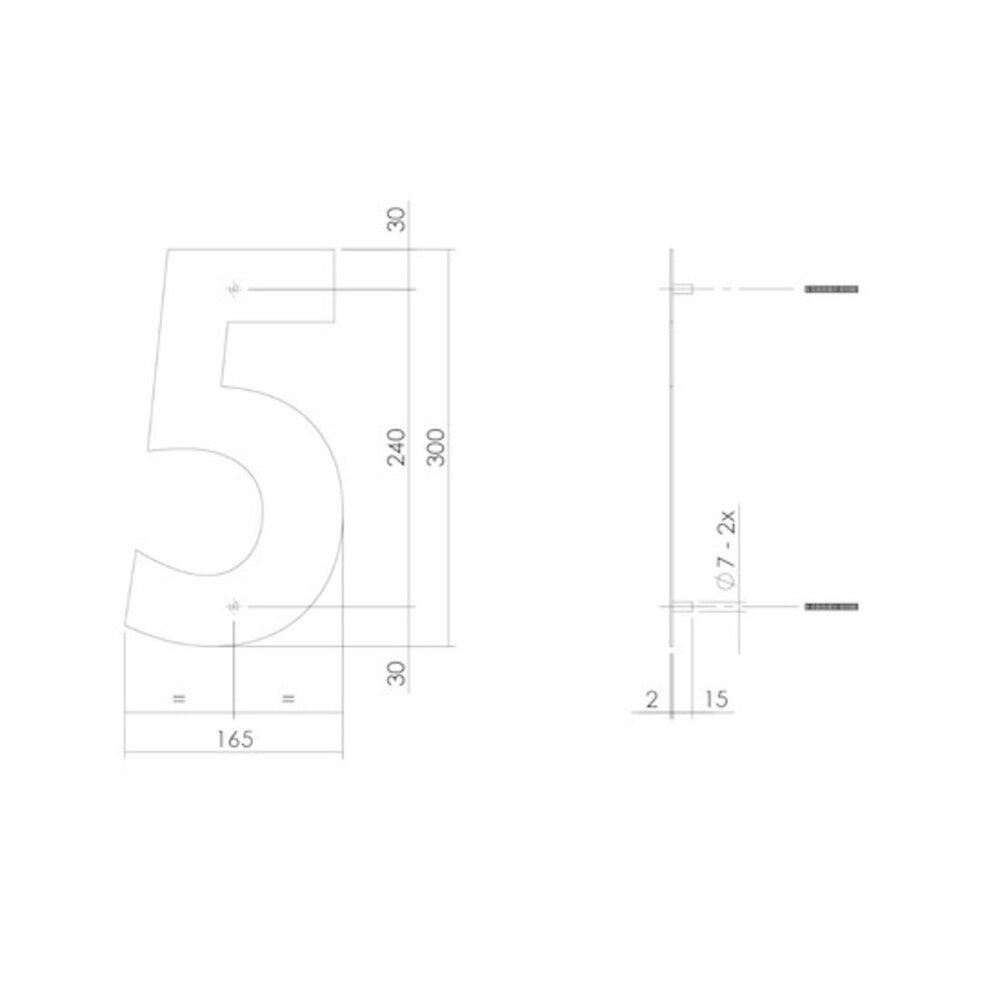 Intersteel Huisnummer 5 xl hoogte 30 cm rvs/mat zwart