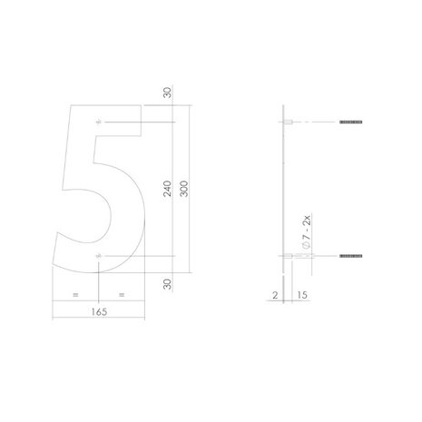 Intersteel Huisnummer 5 xl hoogte 30 cm rvs/mat zwart
