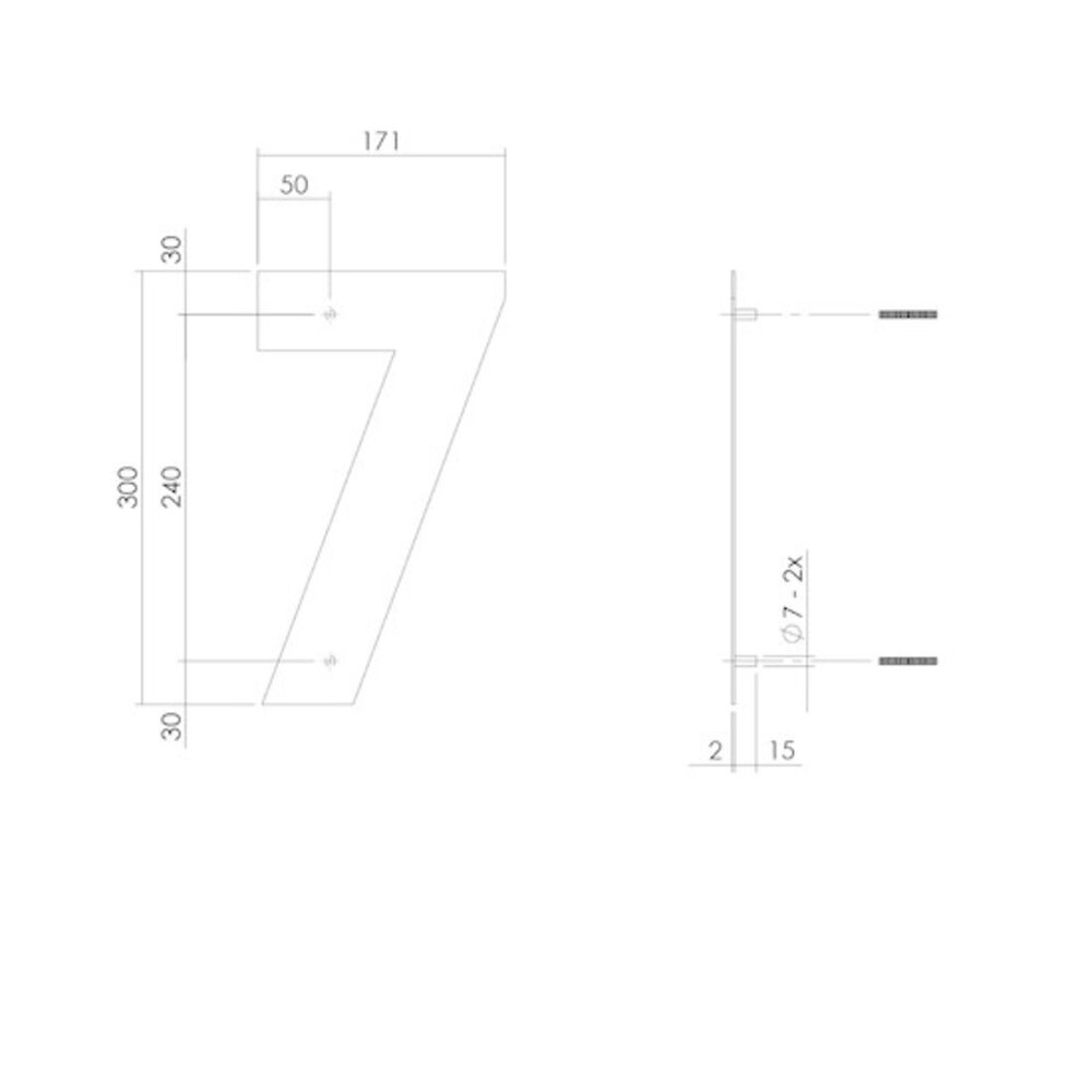 Intersteel Huisnummer 7 xl hoogte 30 cm rvs/mat zwart