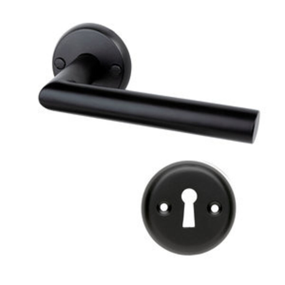 Mooi Deurbeslag Deurklink Esferia mat zwart met ronde sleutelrozetten Rosa Mooi Deurbeslag Deurklink Esferia mat zwart met ronde sleutelrozetten Rosa