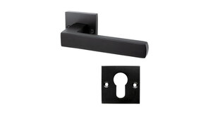 Mooi Deurbeslag Deurklink Nova mat zwart met vierkante cilinderrozetten Mooi Deurbeslag Deurklink Nova mat zwart met vierkante cilinderrozetten