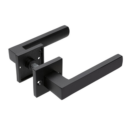 Mooi Deurbeslag Deurklink Nova mat zwart met vierkante cilinderrozetten