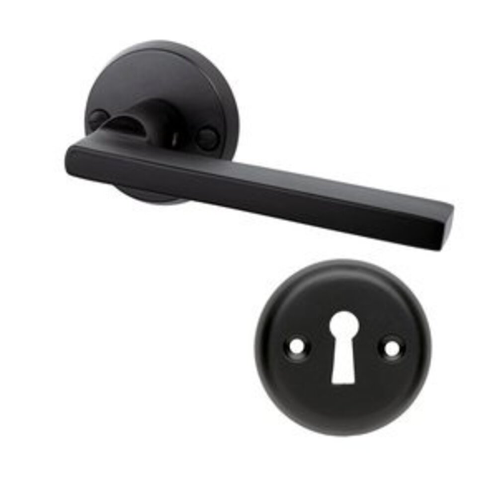 Mooi Deurbeslag Deurklink Vita mat zwart met ronde sleutelrozetten Rosa Mooi Deurbeslag Deurklink Vita mat zwart met ronde sleutelrozetten Rosa