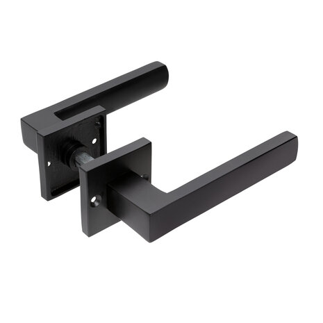 Mooi Deurbeslag Deurklink Nova in mat zwart met vierkante rozetten