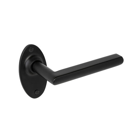 Mooi Deurbeslag Deurklink Piatto in mat zwart en ovale rozetten