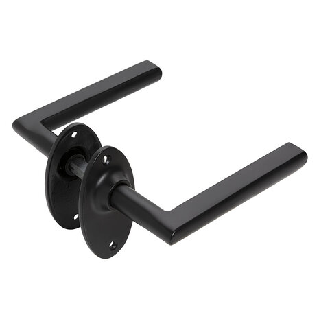 Mooi Deurbeslag Deurklink Piatto in mat zwart en ovale rozetten