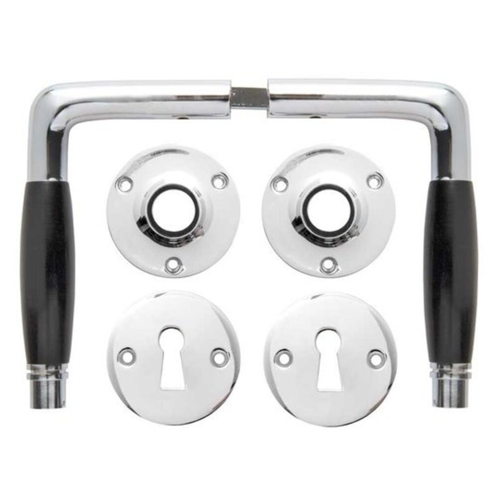 De Oude Deurklink Deurklink set - Deco glanzend nikkel met ronde sleutelrozetten