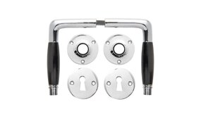 De Oude Deurklink Deurklink set - Deco glanzend nikkel met ronde sleutelrozetten De Oude Deurklink Deurklink set - Deco glanzend nikkel met ronde sleutelrozetten