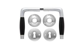 De Oude Deurklink Deurklink set - Deco mat geborsteld nikkel met ronde sleutelrozetten De Oude Deurklink Deurklink set - Deco mat geborsteld nikkel met ronde sleutelrozetten