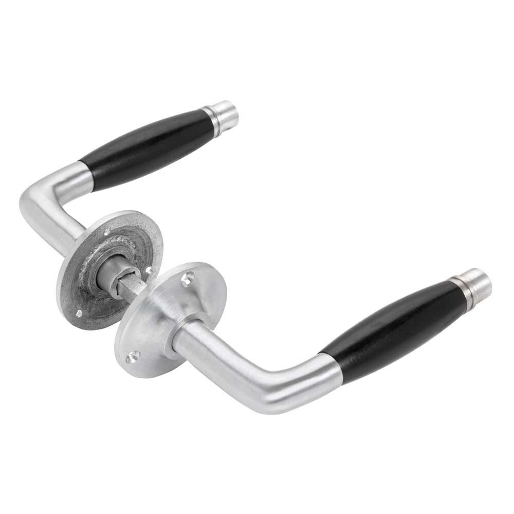 De Oude Deurklink Deurklink set - Deco mat geborsteld nikkel met ronde sleutelrozetten