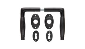 De Oude Deurklink Deurklink set - Deco mat zwart met ovale sleutelrozetten De Oude Deurklink Deurklink set - Deco mat zwart met ovale sleutelrozetten