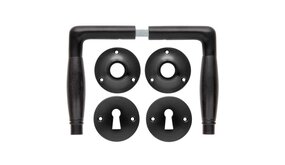 De Oude Deurklink Deurklink set - Deco mat zwart met ronde sleutelrozetten De Oude Deurklink Deurklink set - Deco mat zwart met ronde sleutelrozetten