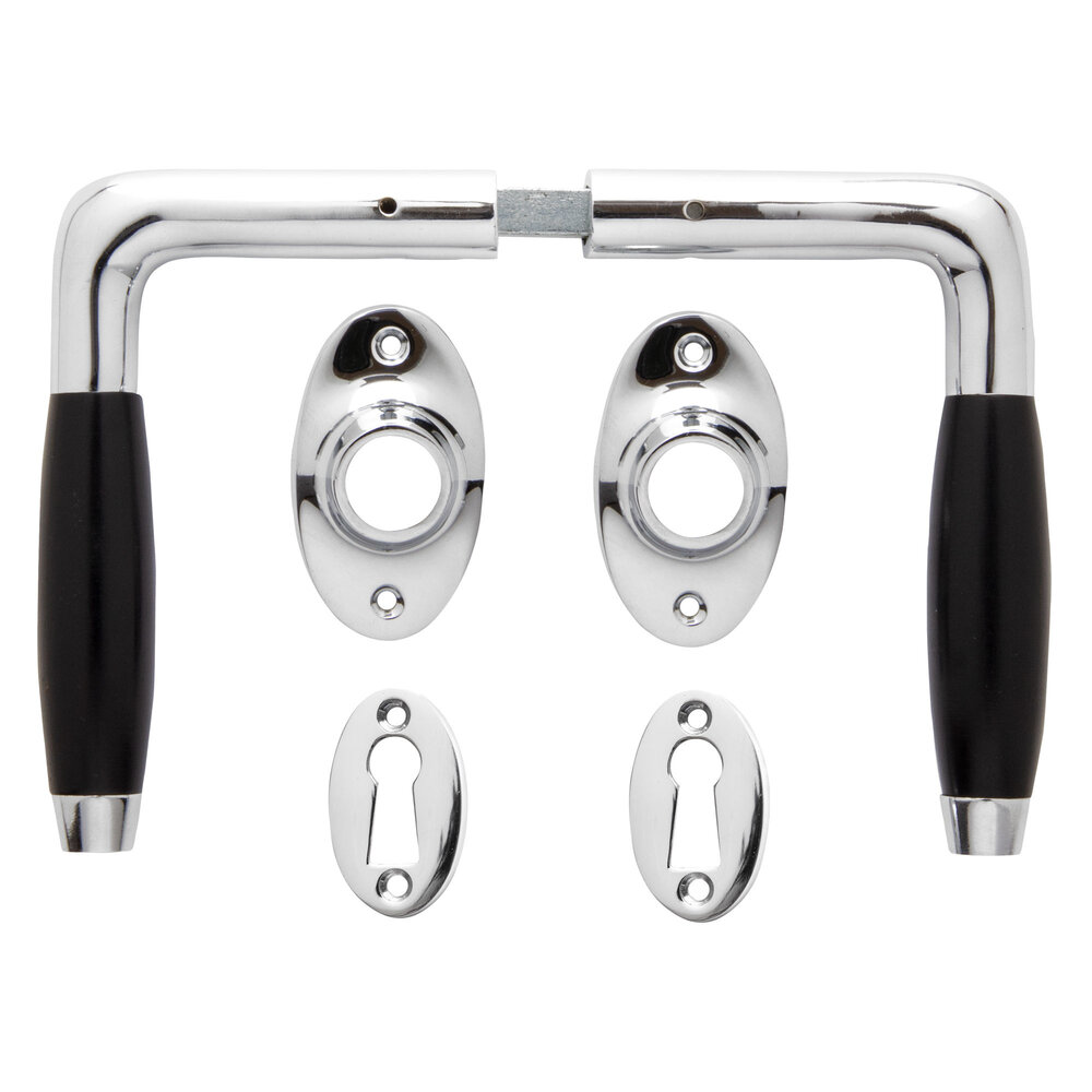 De Oude Deurklink Deurklink set - Klassiek glanzend nikkel met ovale rozetten en ovale sleutelrozetten