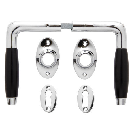 De Oude Deurklink Deurklink set - Klassiek glanzend nikkel met ovale rozetten en ovale sleutelrozetten