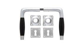 De Oude Deurklink Deurklink set Deco mat nikkel met vierkante sleutelrozetten