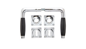 De Oude Deurklink Deurklink set Klassiek glans nikkel met vierkante sleutelrozetten