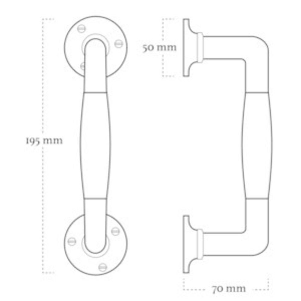De Oude Deurklink Handgreep 195mm ronde rozetten - mat nikkel De Oude Deurklink Handgreep 195mm ronde rozetten - mat nikkel